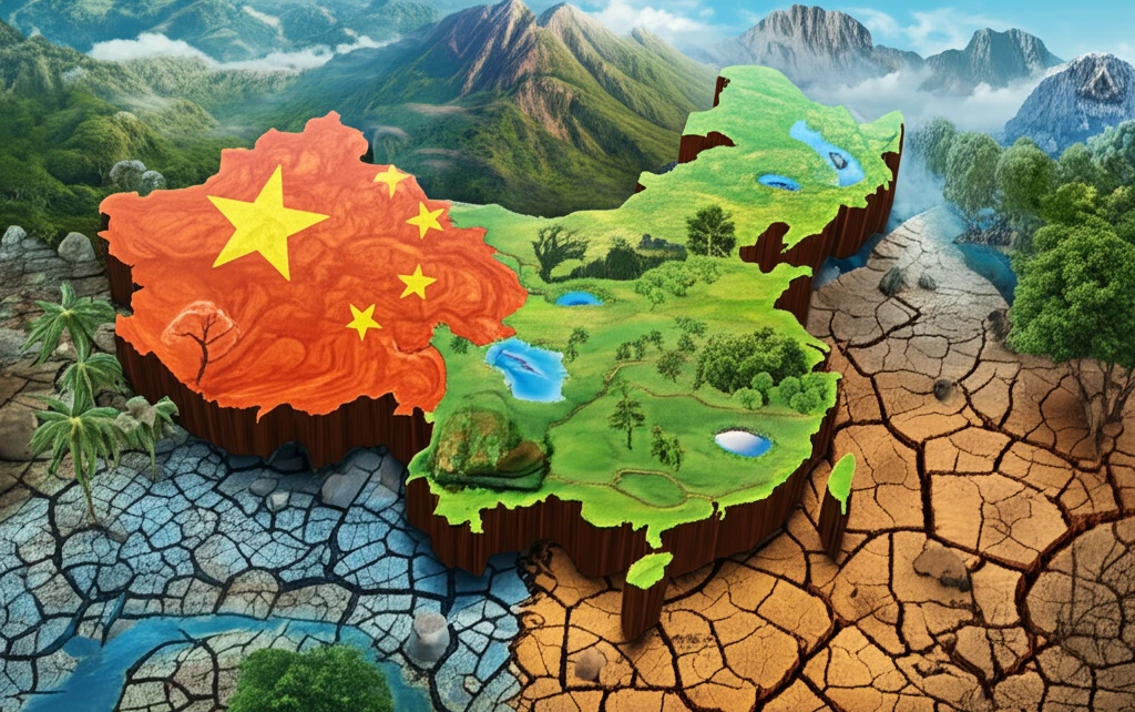 A surreal map of China depicting ecological security across different provinces.