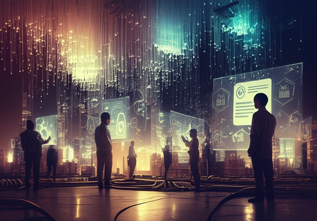 Futuristic cityscape representing the integration of technology and customer relationships in the insurance industry.