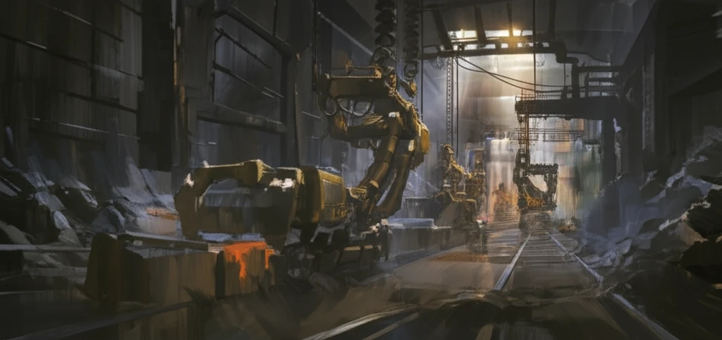Coal mine interior with advanced robotic machinery.