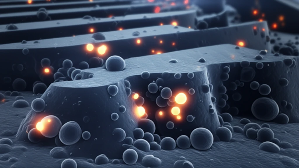 Microscopic view of heat-treated superalloy with glowing carbide particles.