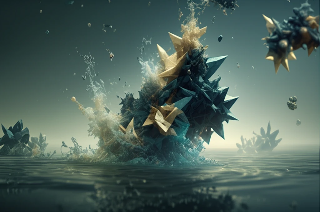 Crystal structures dissolving in liquid.