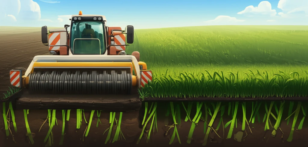Futuristic rolling/crimping machine enhancing soil health and promoting sustainable agriculture.