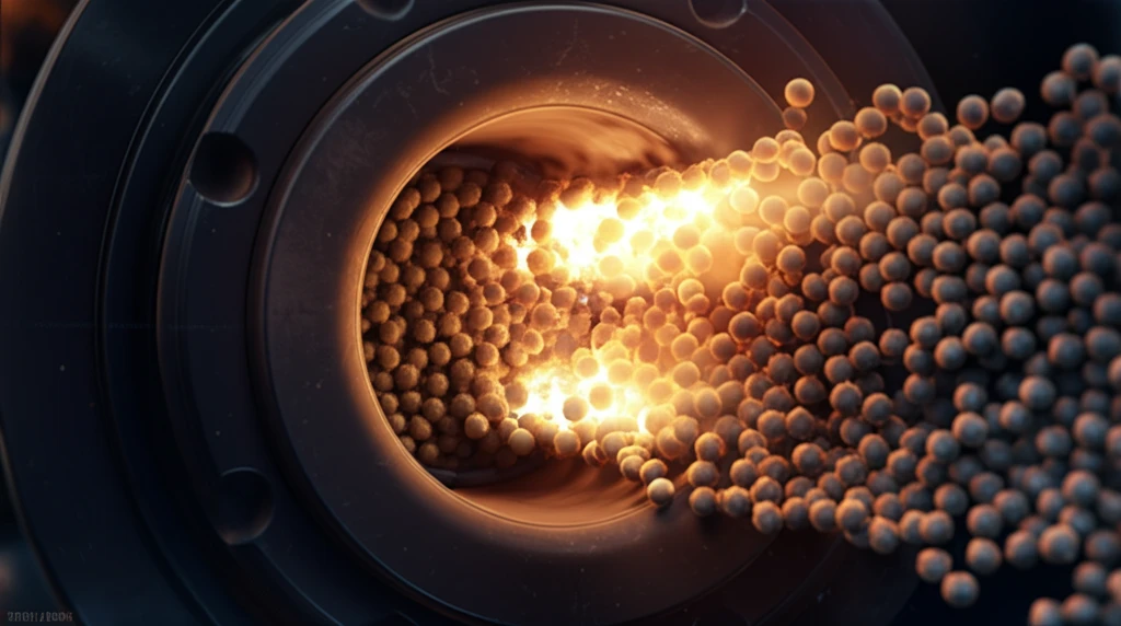 Microscopic view of spherical smokeless powder combustion.