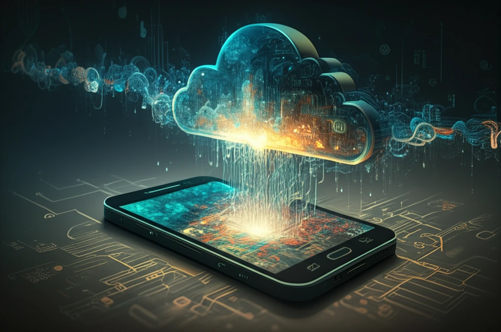 Abstract cloud connecting to an Android device, symbolizing Google Cloud Messaging.