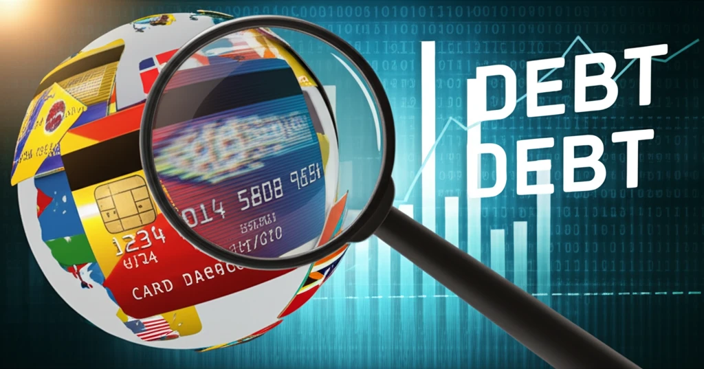 Global finance concept with financial charts and credit risk analysis.