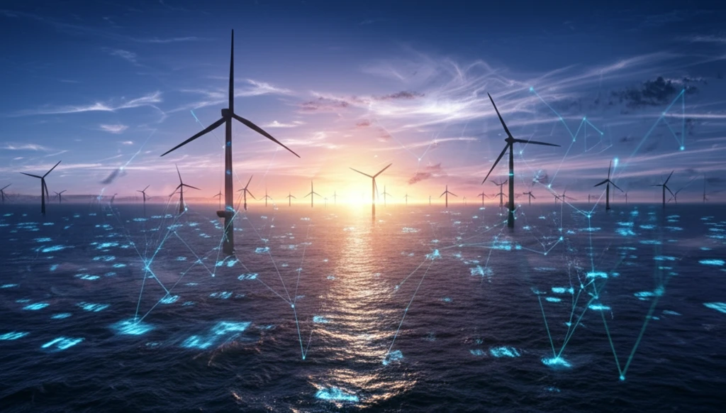 Offshore wind farm at sunset