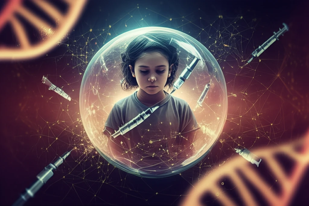 Protective vaccine bubble with DNA strands.