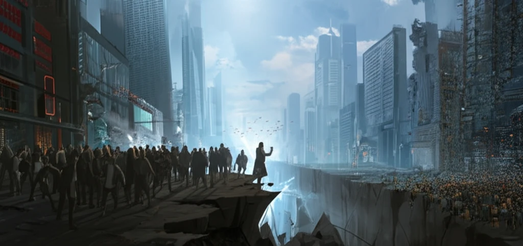 A divided cityscape representing the urban wage gap and racial inequality.