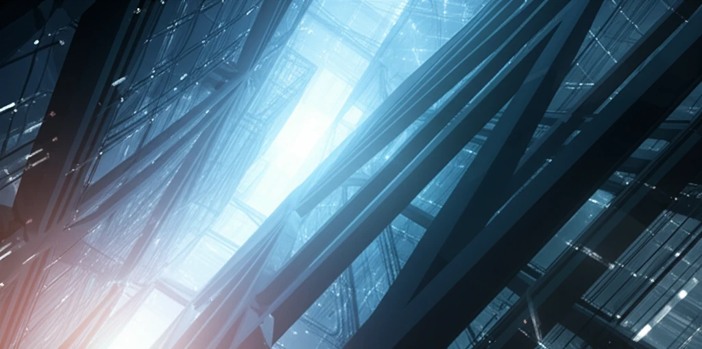 Futuristic cityscape with glowing composite beams