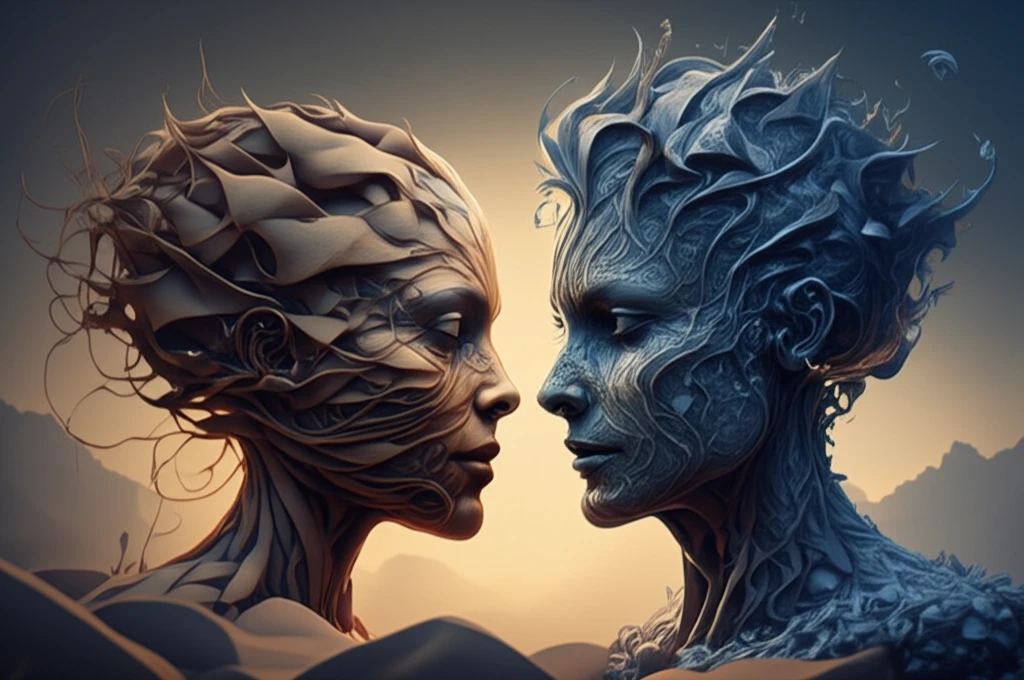 Surreal illustration of evolving and static faces representing different types of repetition.