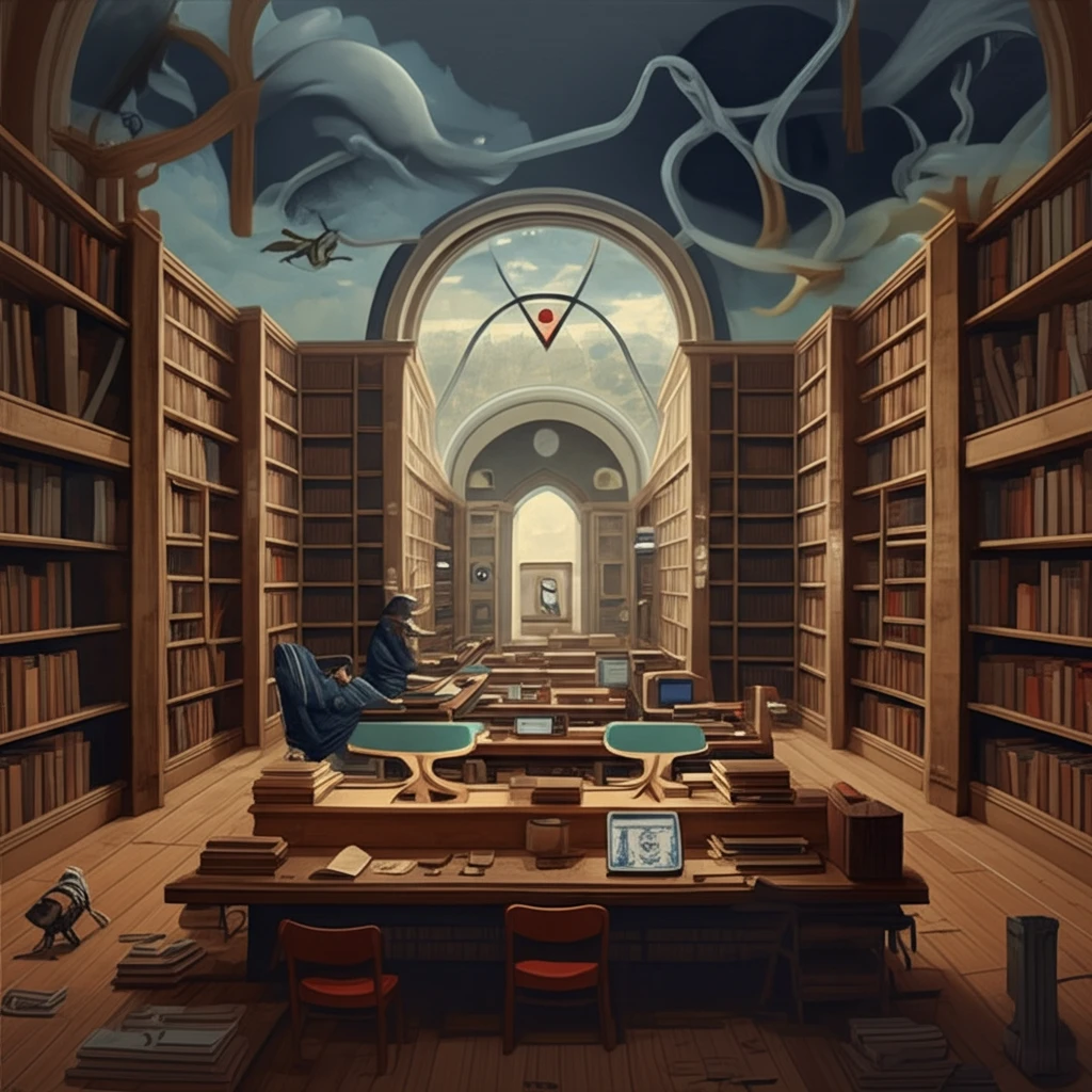 Surreal illustration of Texas merging with a library, symbolizing Jerry Harvey's academic and personal roots.