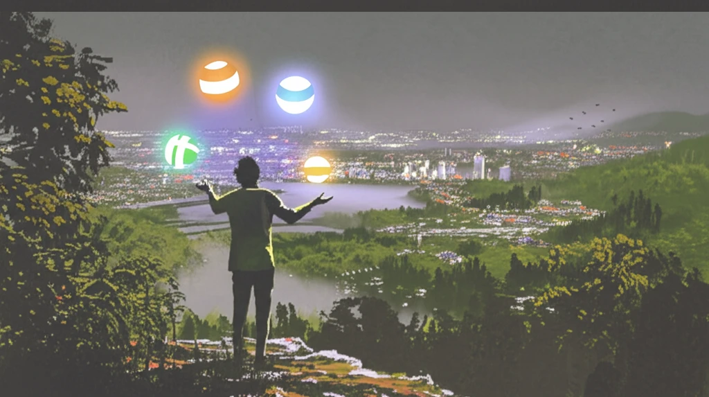 Person juggling multiple career orbs