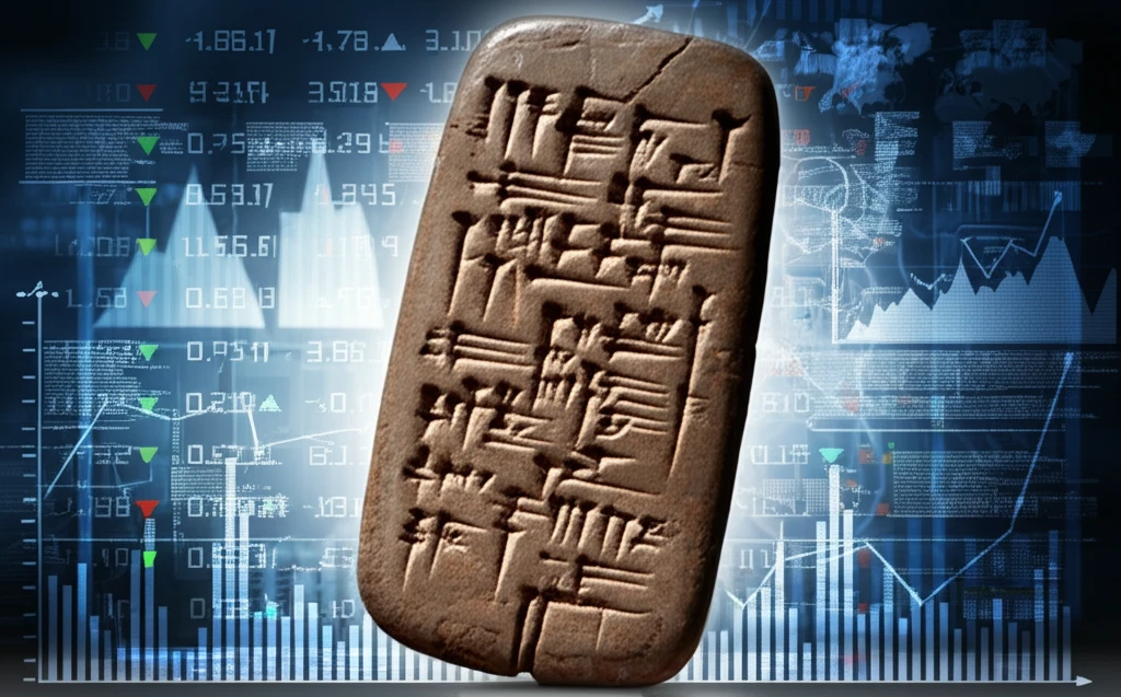 Ancient tablets meet modern stock charts.