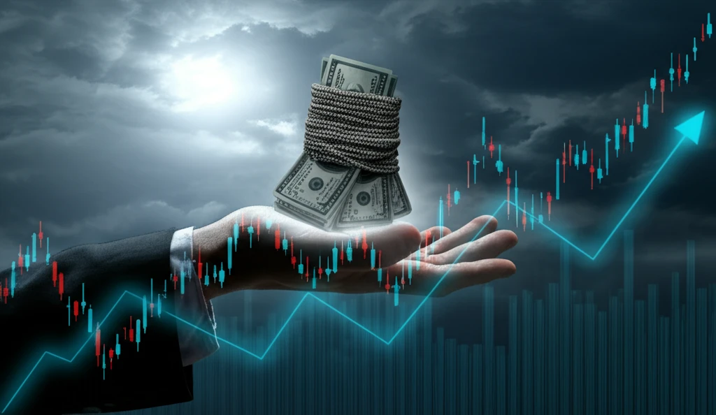 Surreal illustration of share pledging and earnings management.