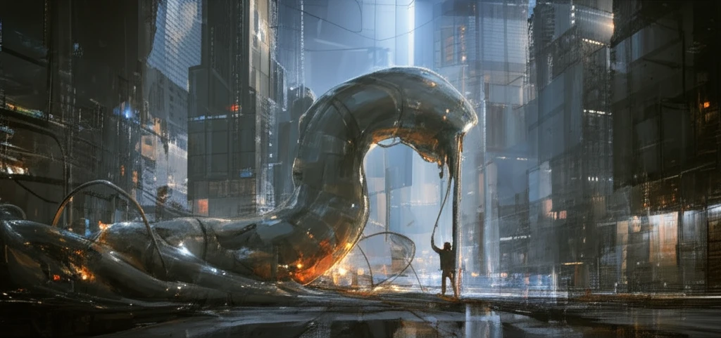 Futuristic cityscape constructed with transparent concrete enhanced by superplasticizers.