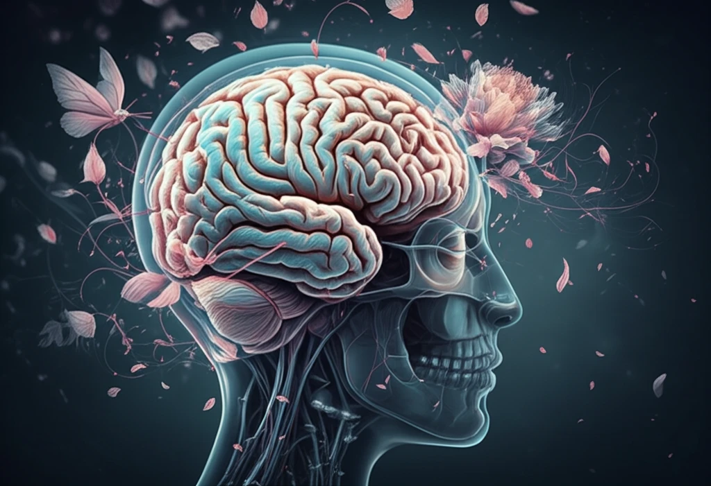 Brain entwined with a blooming flower symbolizing cognitive ability and intrinsic motivation.