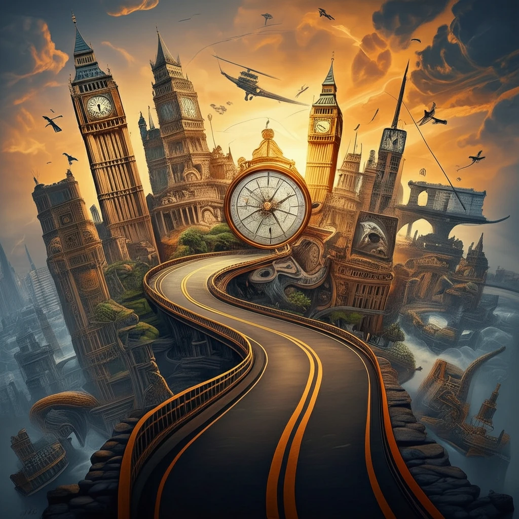 Cityscape with winding road representing path dependency in regional development.