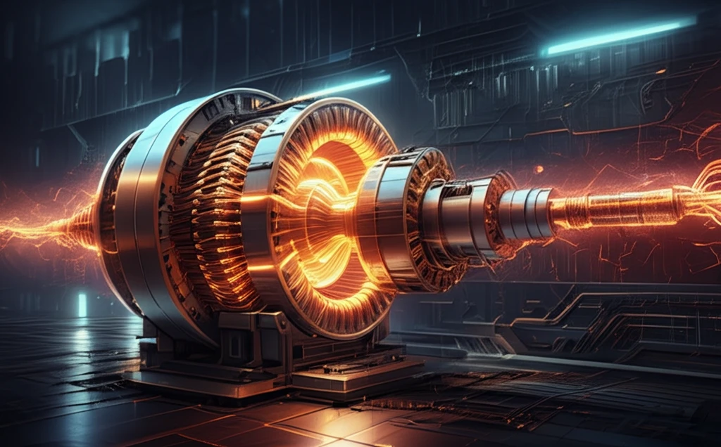 Futuristic electric motor with glowing magnetic fields demonstrating flux-weakening control