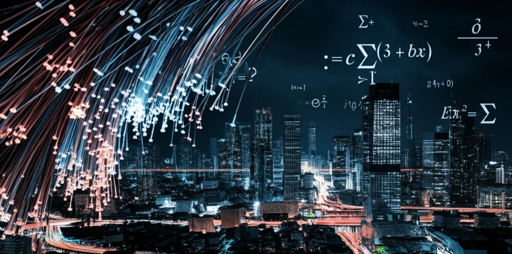 Interconnected optical fibers forming a data network.