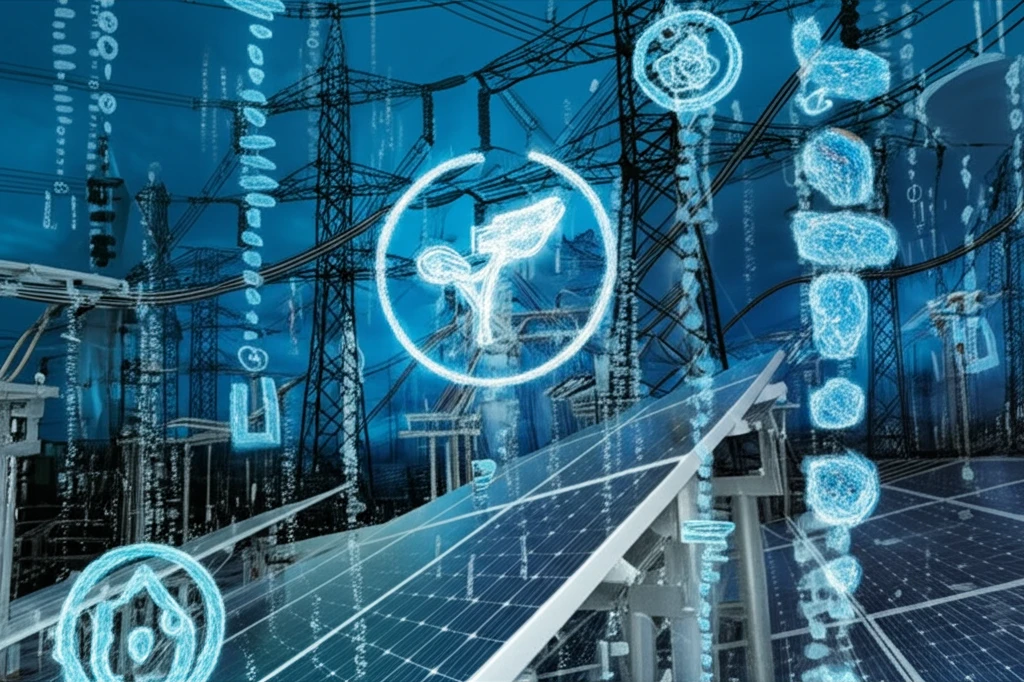 Surreal power grid with solar and fuzzy logic.