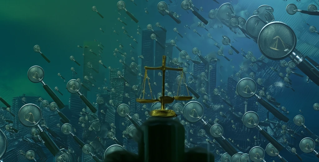 Surreal illustration symbolizing regulatory oversight and antitrust.