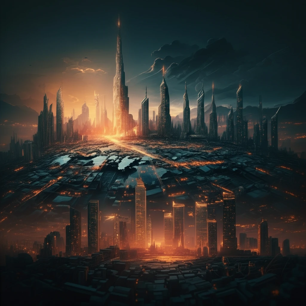 Interconnected cityscapes merging with a world map, symbolizing global territorial development