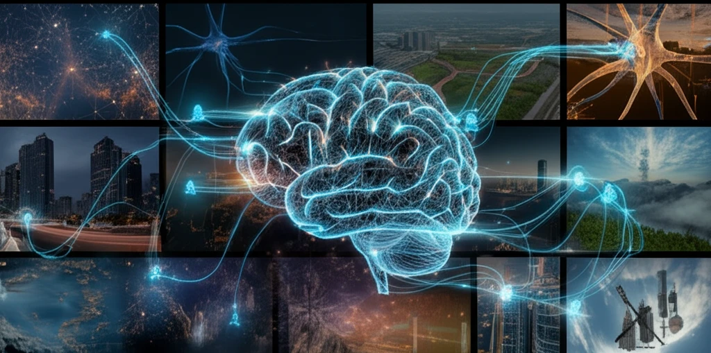 Glowing neural network with data streams.