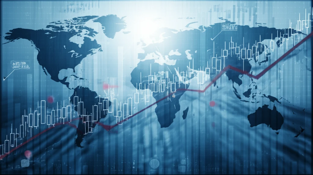Political map merging into a stock market chart