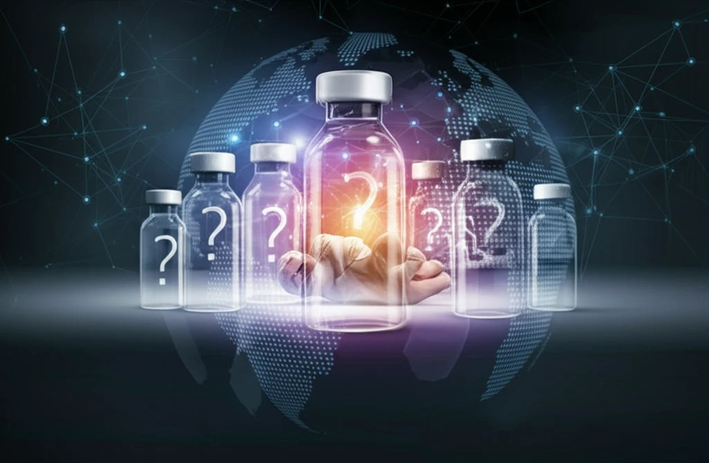 Conceptual illustration of vaccine concerns and global research.