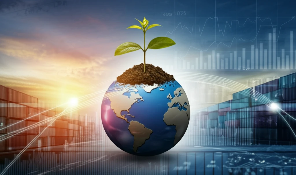 A small plant growing out of a globe, symbolizing new exporters in the global market.