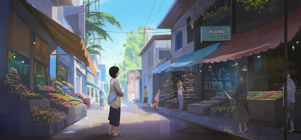 Bustling marketplace scene with diverse goods and interactions.