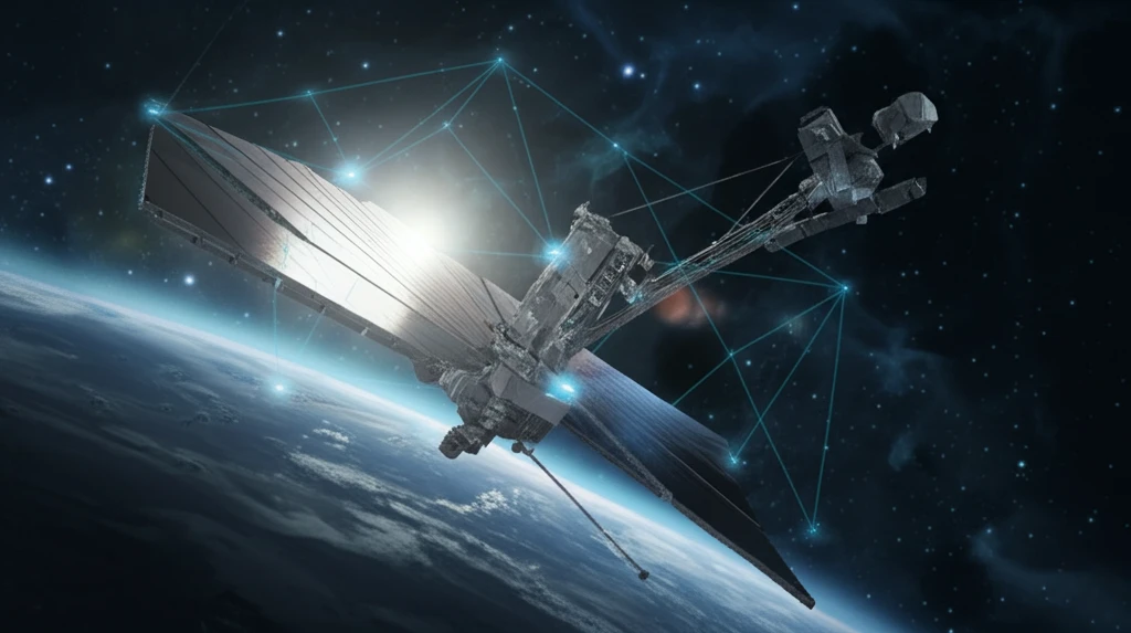 Futuristic solar power satellite deploying its antenna in space