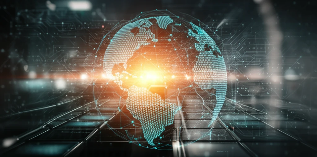 Interconnected global network representing multinational subsidiaries