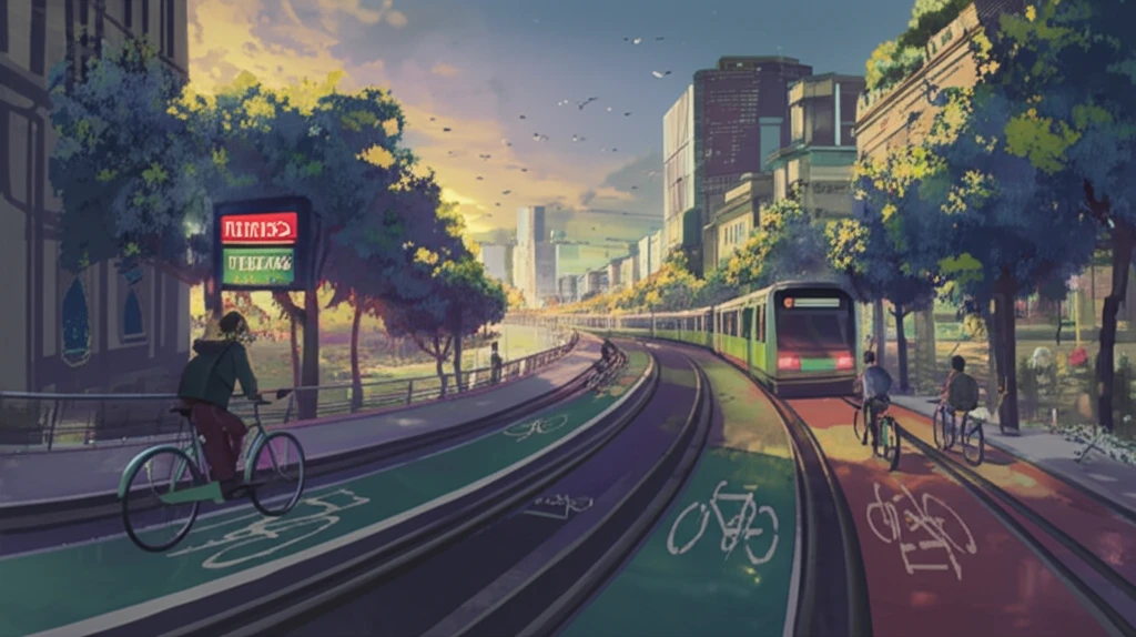 Paris cityscape with bikes replacing subway trains