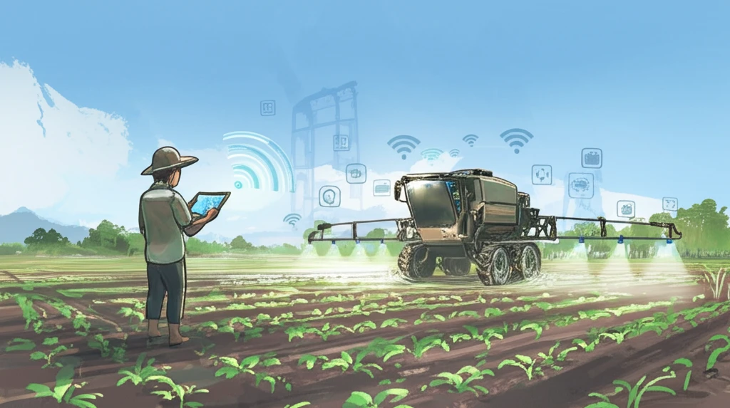 Wireless RC Spraying Machine in a Futuristic Agricultural Landscape