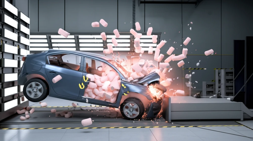 Foam-filled structure absorbing impact energy in a car crash.