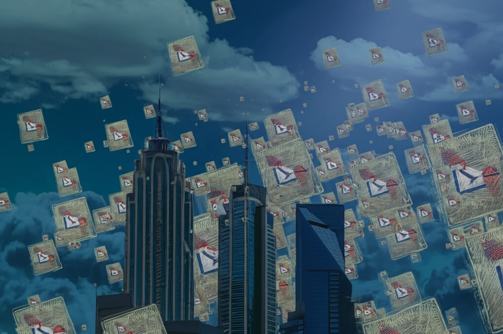 Interconnected skyscrapers with voting ballots, symbolizing investor influence.