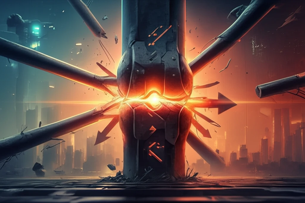 Stylized illustration of a concrete knee joint under stress.