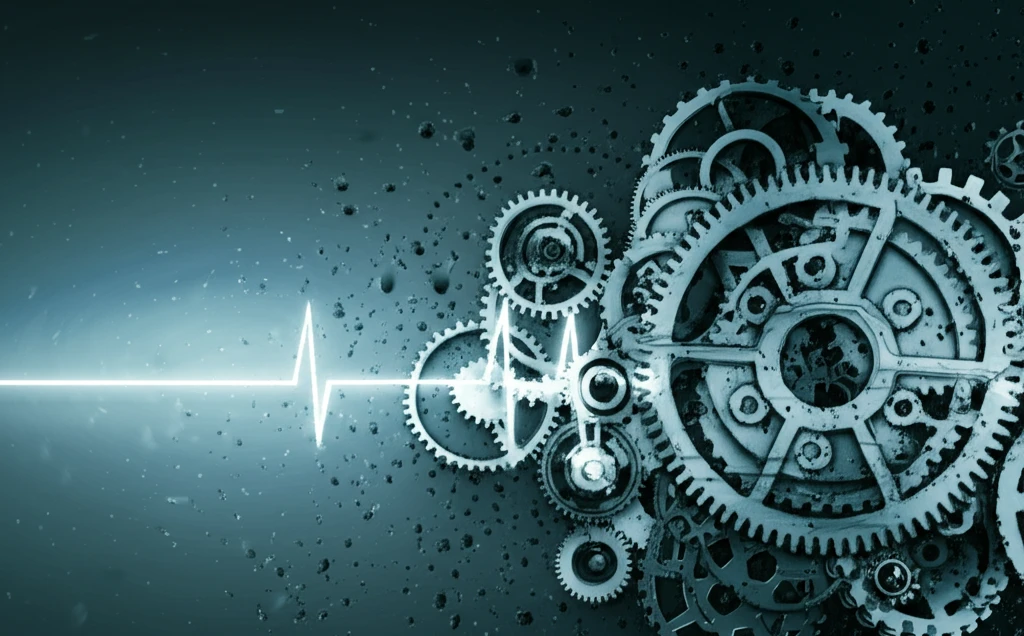 Interconnected gears and circuits breaking apart to system failure