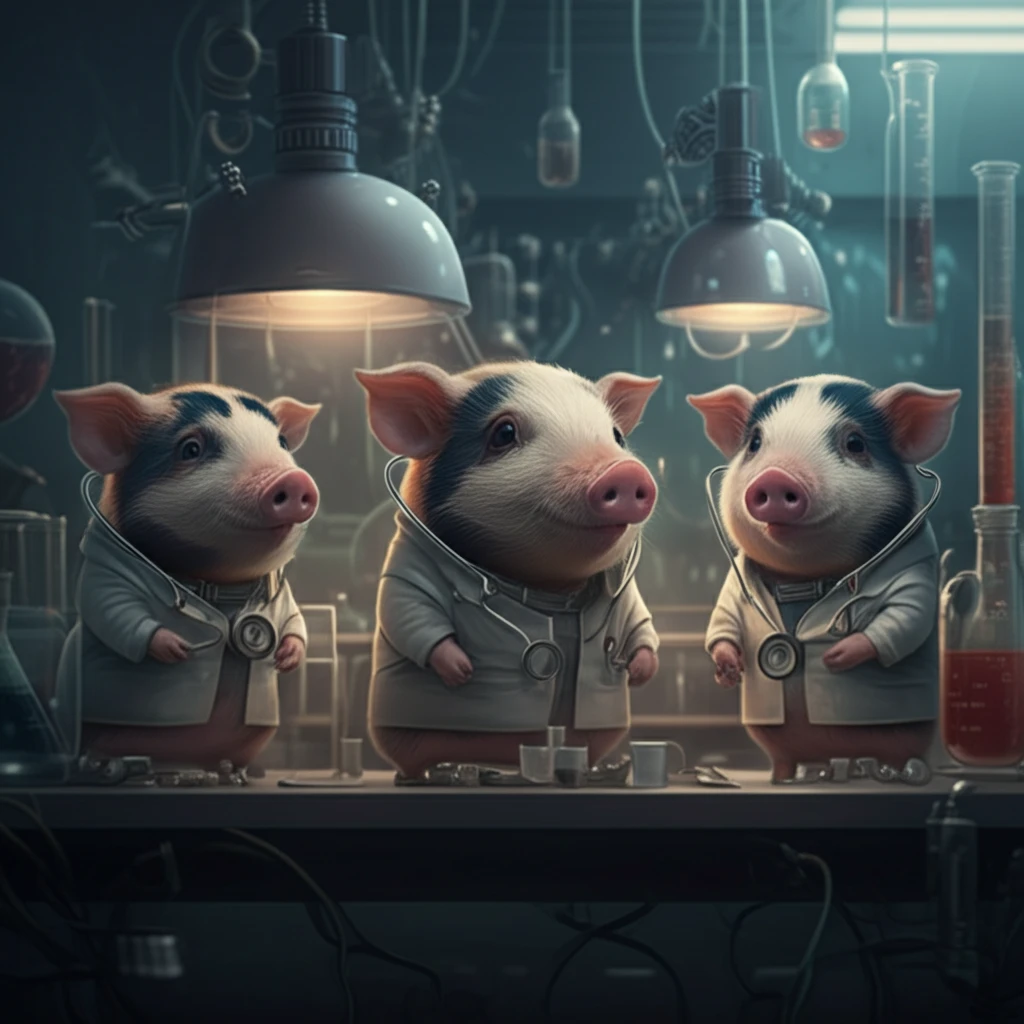 Göttingen Minipigs in a futuristic lab.