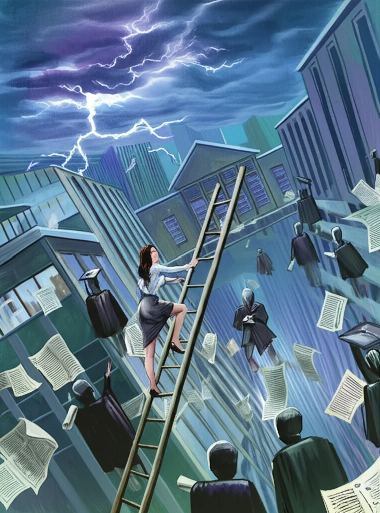A surreal illustration symbolizing the challenges faced by women in academia.