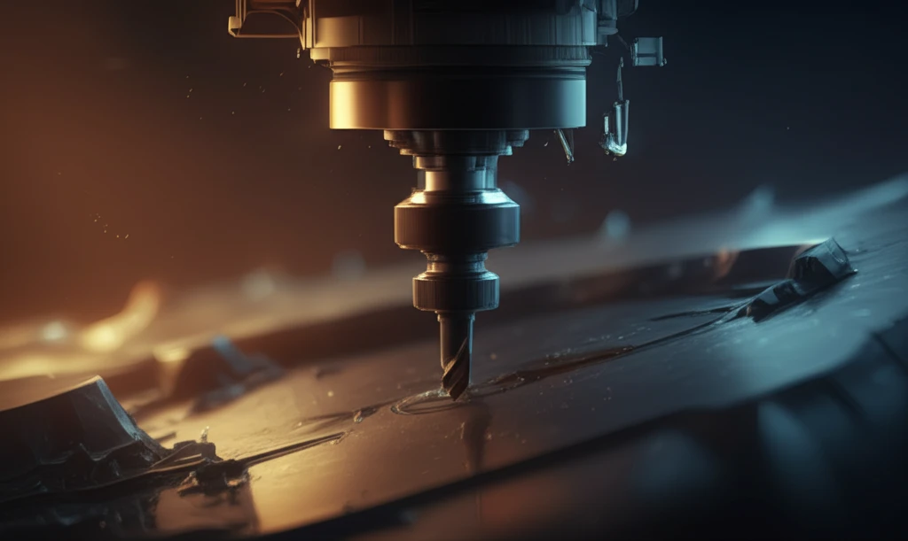 Microscopic view of metal surface milling process.