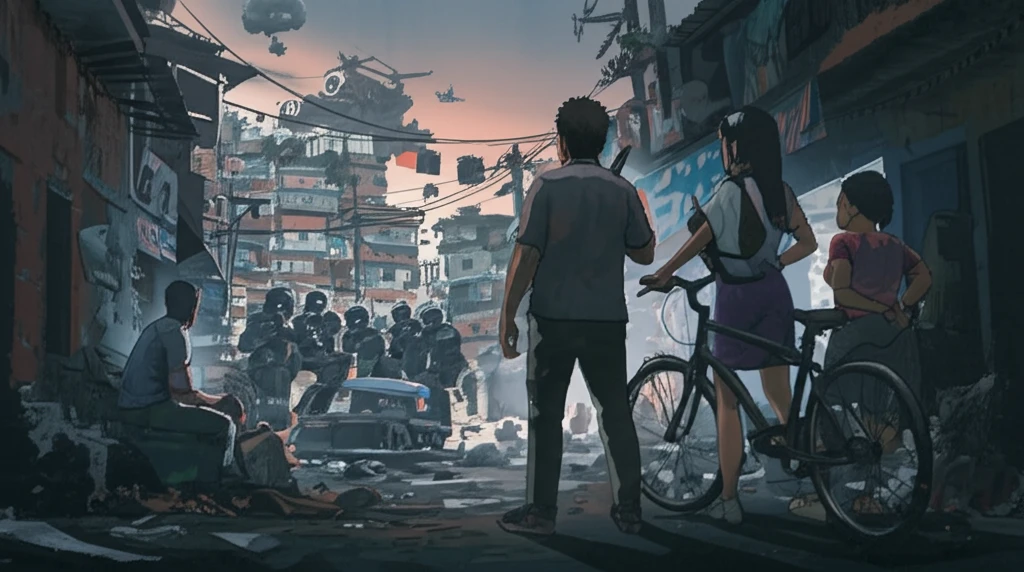 Favela in Rio de Janeiro with police presence.