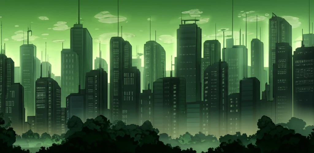 Futuristic city skyline built with sustainable carbonated concrete.