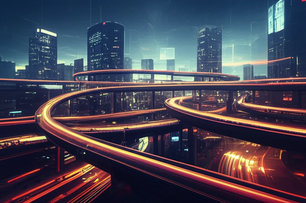 AI-optimized freeway with glowing circuits