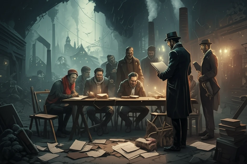 19th-century French workers discussing educational reform.