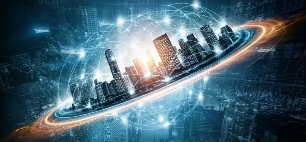 Global cities interconnected by data streams, representing virtual trade across time zones.