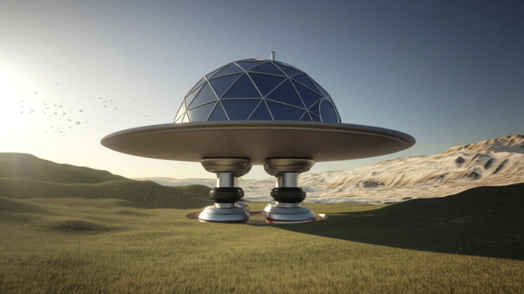 Futuristic dome home with advanced friction pendulum bearings for earthquake resistance.