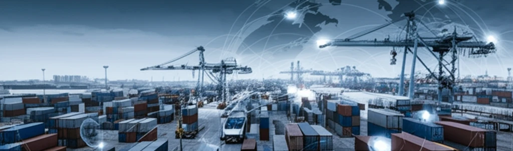 Futuristic logistics center integrating transport modes for sustainable supply chains.