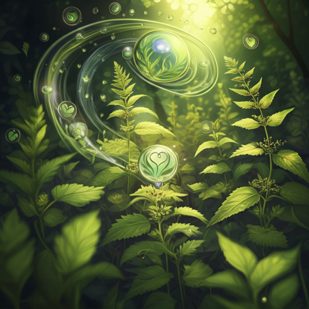 Lush field of nettles bathed in sunlight, symbolizing health and wellness.